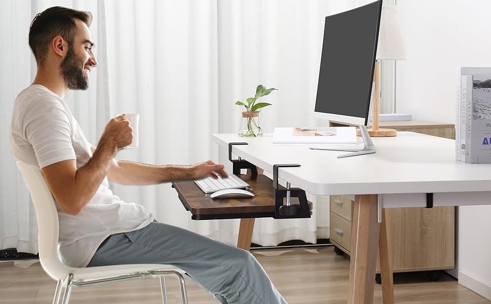 Підставка для клавіатури ETHU, висувна, 50x30 см, з кріпленням C, для монтажу під столом, ергономічна, чорна