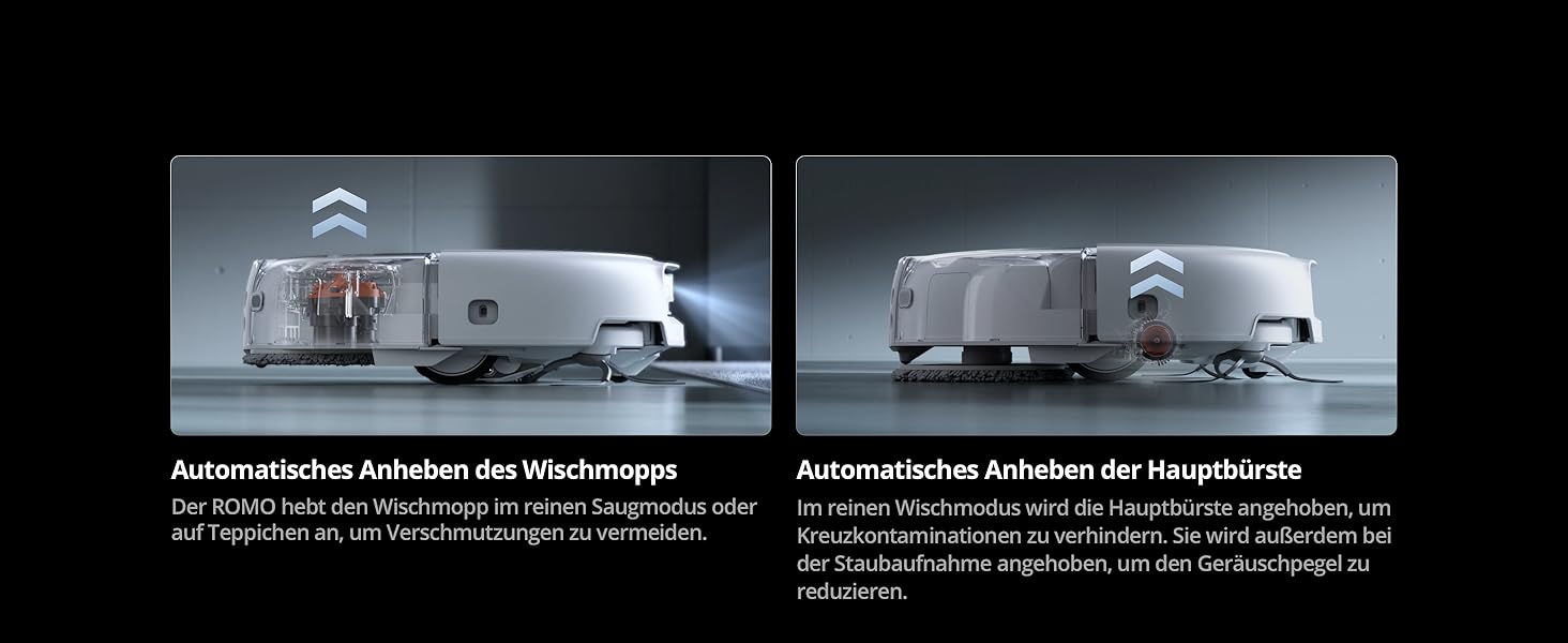 Робот-пилосос DJI ROMO S з функцією миття підлоги, 25000 Па потужність всмоктування, розпізнавання перешкод рівня дрона, два роботизовані руки, 200 днів без обслуговування, автоматичне очищення та сушіння моп-насадки (DJI ROMO P (версія з баком для води))