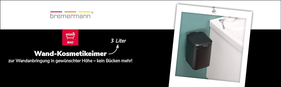 Настінне косметичне відро bremermann, ємністю 3 літри, кутове, м'яке (чорне)