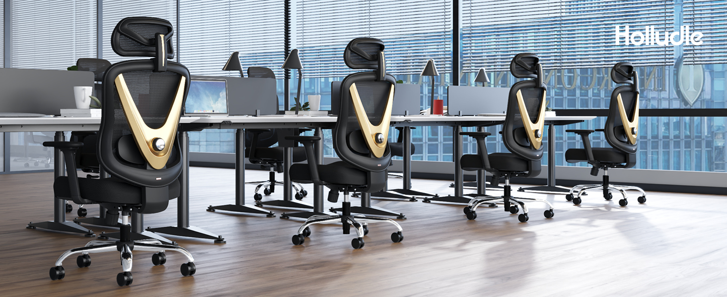 Ергономічне крісло для офісу та дому з 3D поперековою підтримкою та регульованими підлокітниками, біле (чорно-золоте)