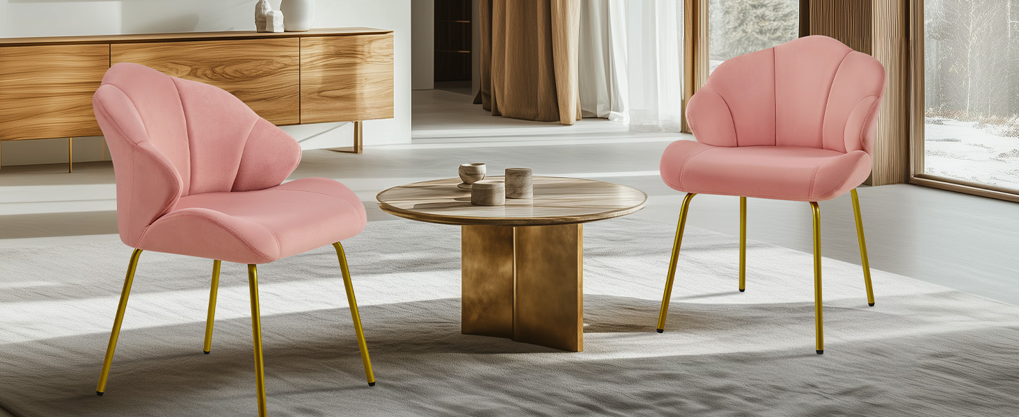 Крісло Yaheetech у формі мушлі, сучасне крісло-навушник, з металевими ніжками, поліестер, для вітальні/туалетного столика/спальні, комплект, білий (1), рожевий