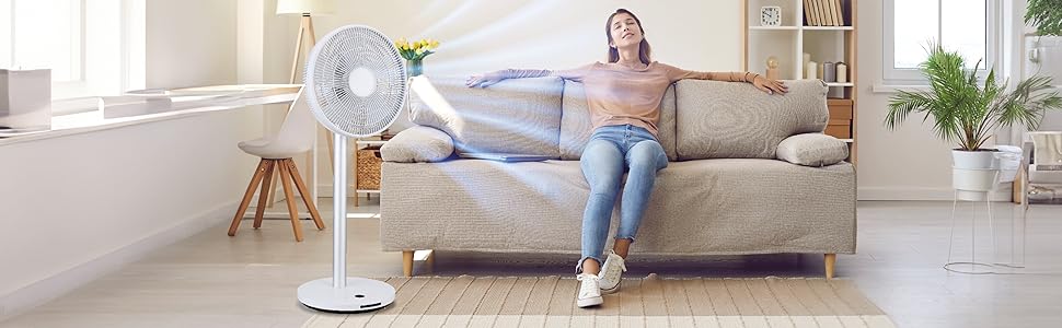 Вентилятор підлоговий KLAMER DC, з пультом, 12 швидкостей, 85° осциляція, таймер 8 год, білий (99 см)