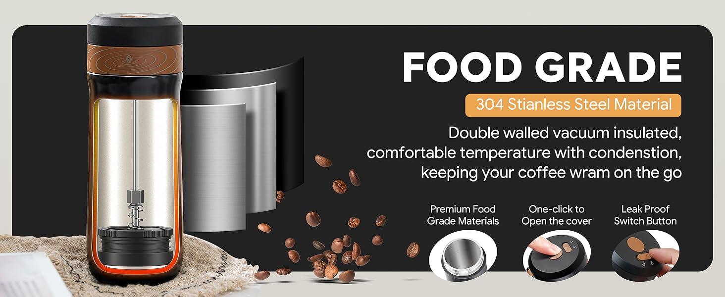 RECAFIMIL Французький прес для кави: портативна модель з нержавіючої сталі, 350 мл, ідеально підходить для кемпінгу та подорожей