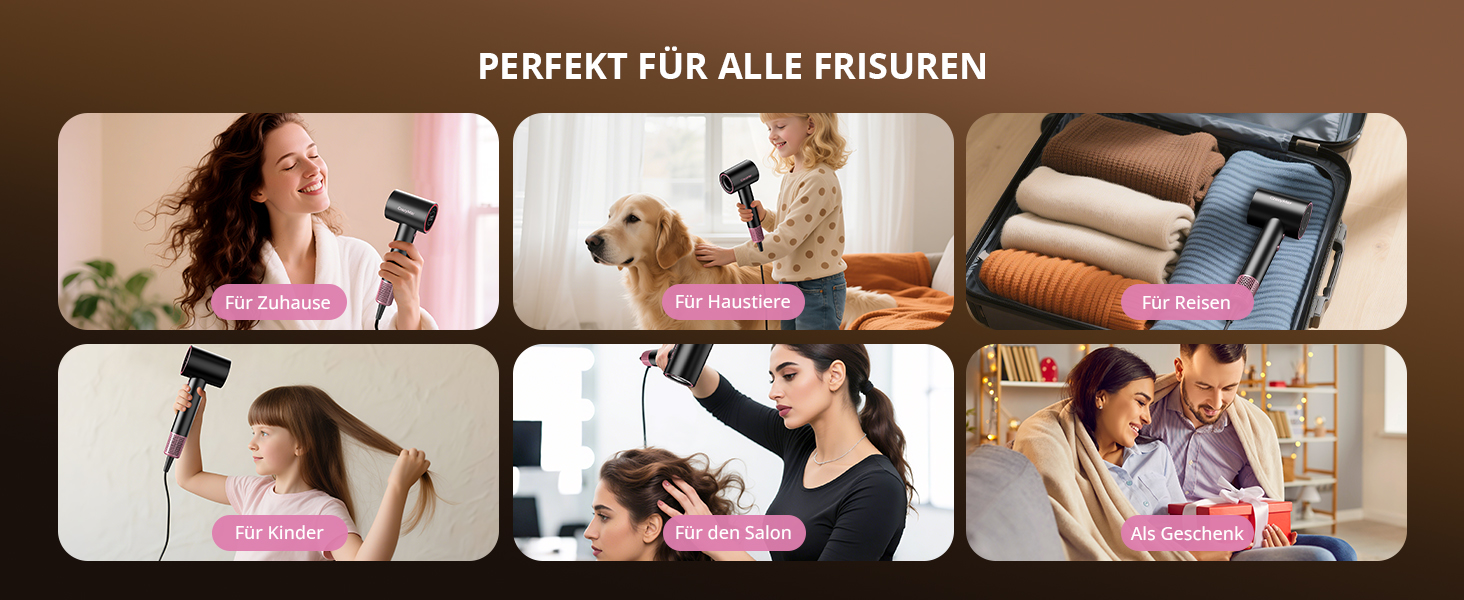 Іонний фен для волосся з безщіточковим мотором 180 000 об/хв, компактний дорожній фен з 4 режимами температури та захистом від перегріву, чорний