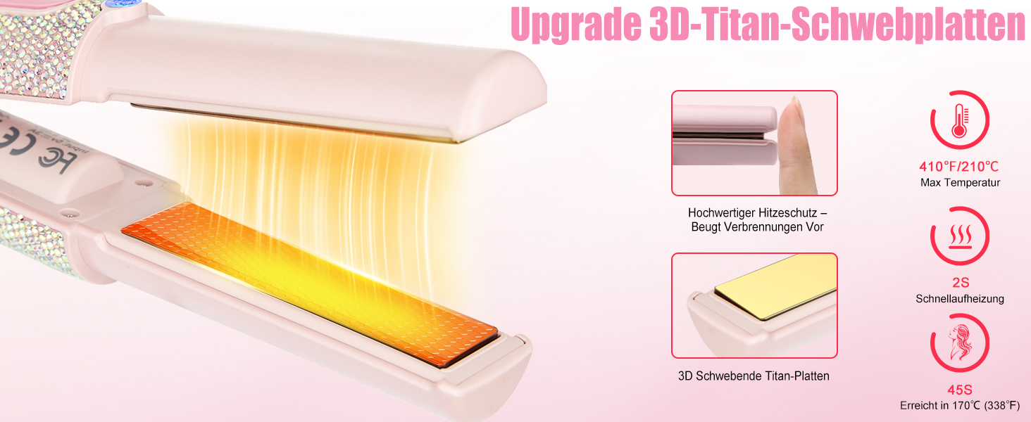 Бездротовий випрямляч для волосся Mini Glätteisen Titan з акумулятором 5000mAh, рожевий: 2-в-1 для випрямлення та завивки, портативний міні-випрямляч для подорожей з швидким нагрівом до 210°C