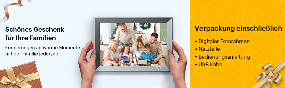 Цифровий фоторамка Kodak 10 дюймів з Wi-Fi, акумулятором 4000mAh та 32GB пам'яті, IPS HD сенсорний екран, авто-поворот, для перегляду фото та відео (10 дюймів, сірий)