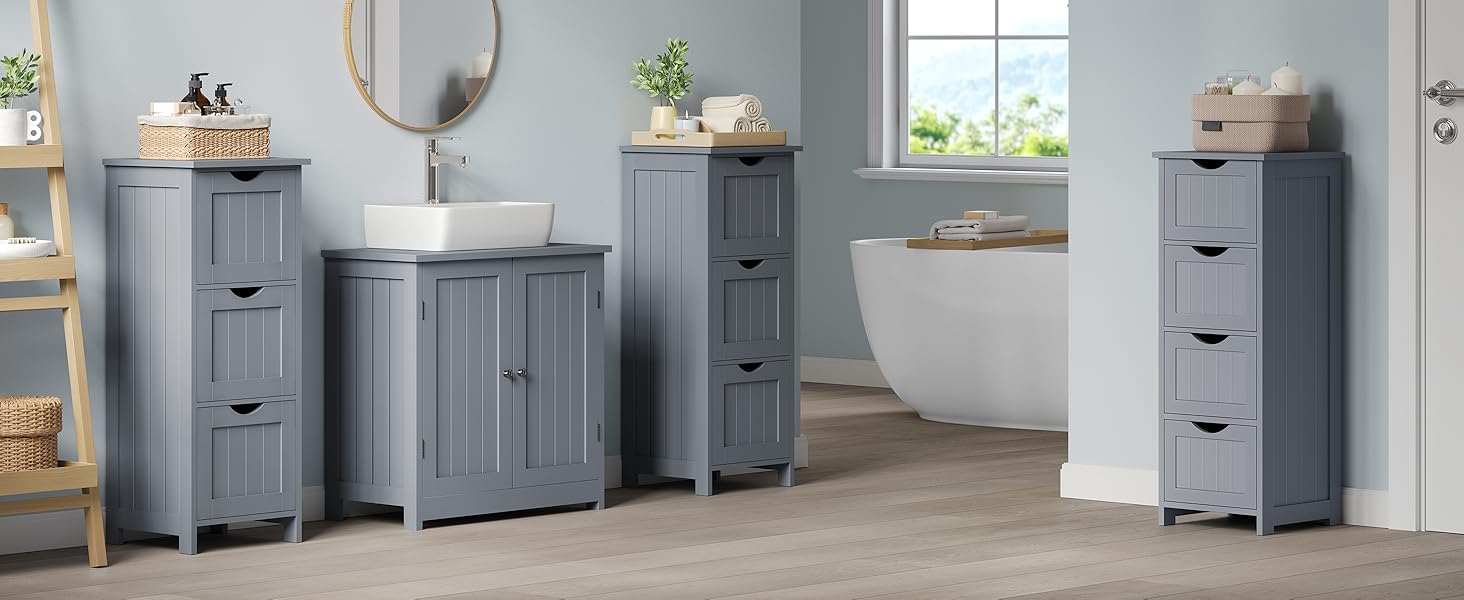 Шафка для ванної кімнати WOLTU, вузька, з 3 висувними ящиками, 32 x 30 x 81 см, для ванної, вітальні, спальні, кухні, сучасний дизайн, білий колір, BZS123ws