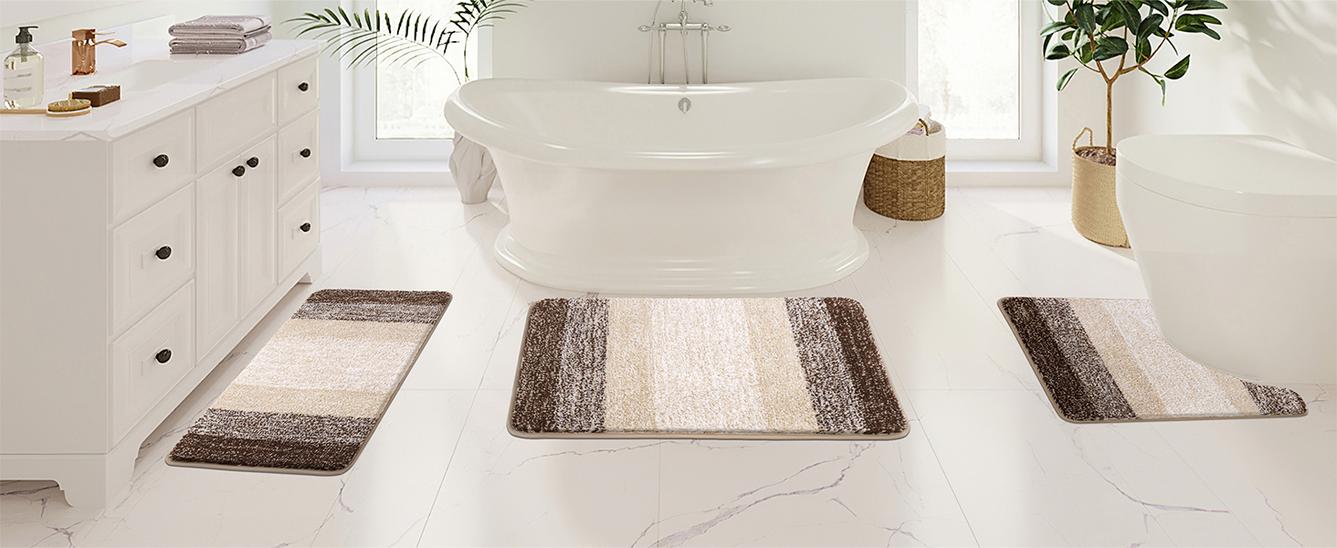 Набір килимків для ванної кімнати Badteppich Set: м'який високий ворс, 3 шт. (45x65 см, 50x80 см, 50x60 см), машинка-мийка, неслизькі, для туалету, під душ, в ванну