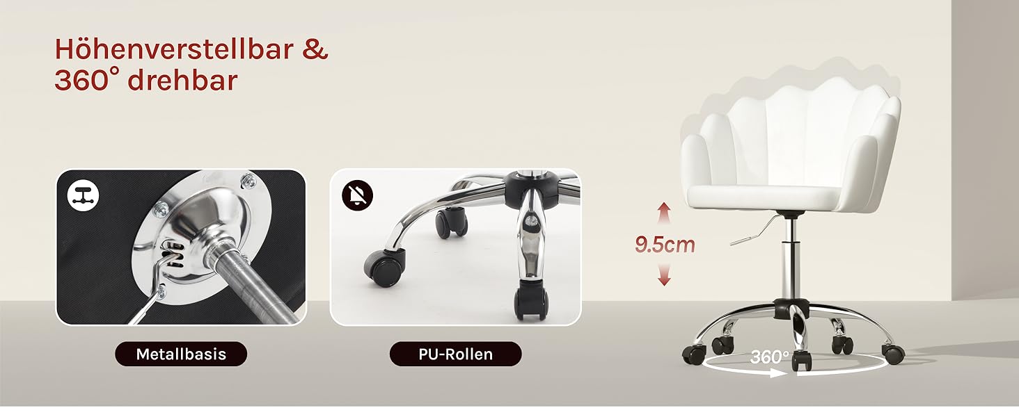 Крісло WOLTU для дому та офісу з м'якою спинкою у вигляді пелюсток, обертове, з регулюванням висоти, для робочого кабінету, спальні, сіре (велюр)