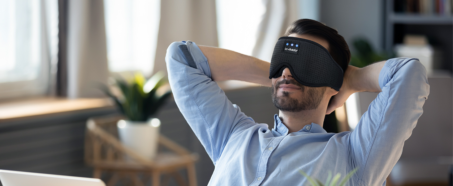 Маска для сну з навушниками Dolida Bluetooth V5.4, повна світлоблокація, дихаюча тканина, для жінок та чоловіків, для подорожей, відпочинку, йоги та медитації