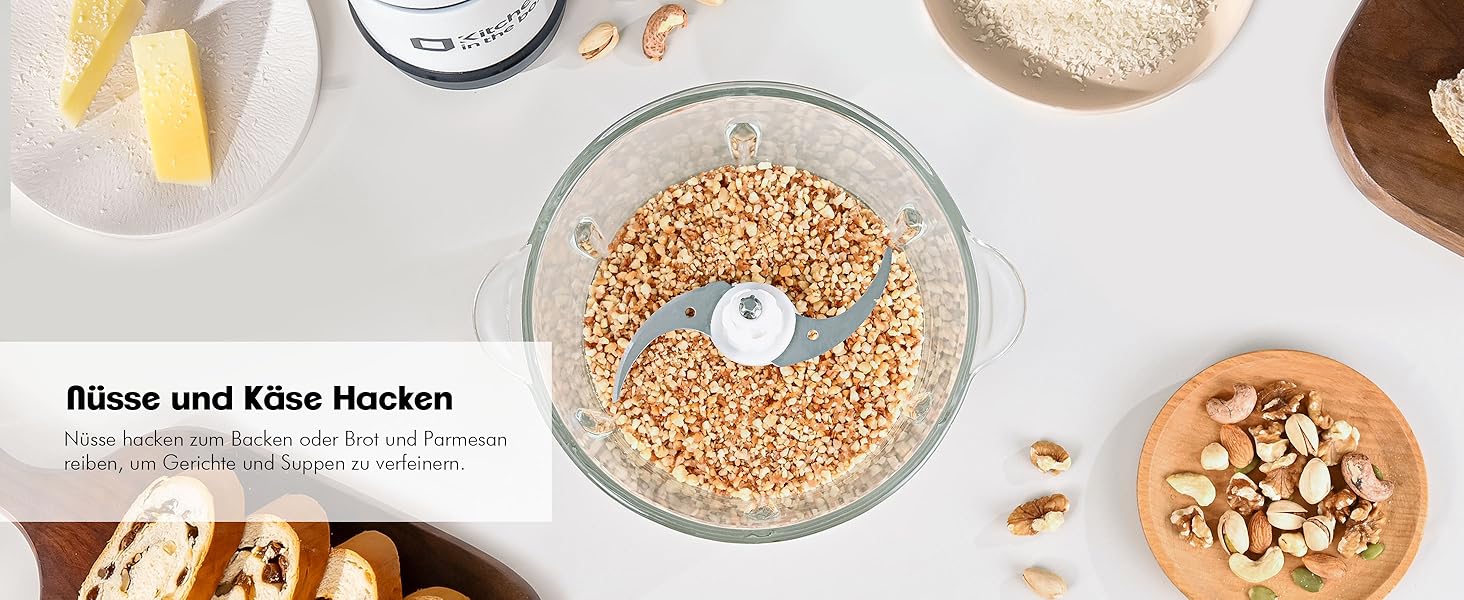 Електричний подрібнювач Zerkleinerer 400W з двома чашами 2л + 2л та двома лезами з нержавіючої сталі для м'яса, овочів, фруктів - білий