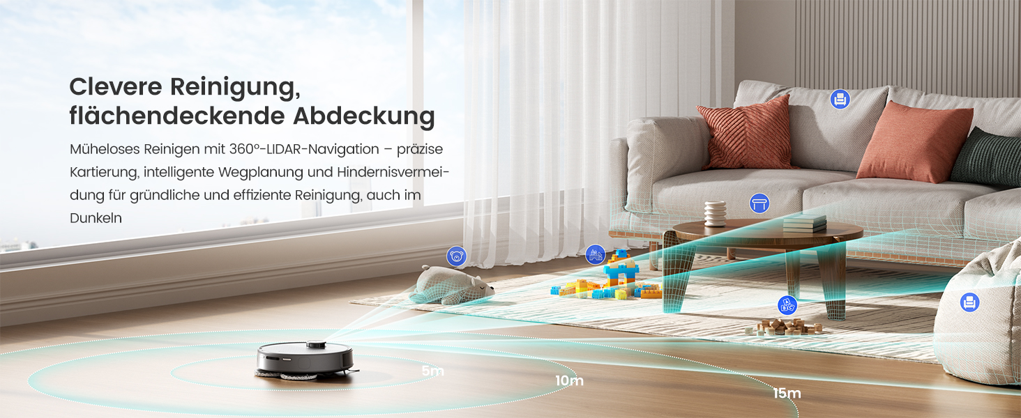 Робот-пилосос LEFANT M3 MAX: 6000Pa, вологе прибирання, лазерна навігація, антизаплутування, керування через додаток та Alexa, для тварин та килимів