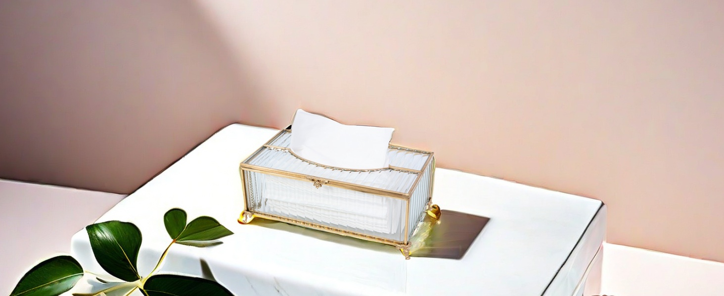 Скляна коробочка для серветок SLHEQING Gold - прямокутна, для ванної, вітальні, спальні, офісу