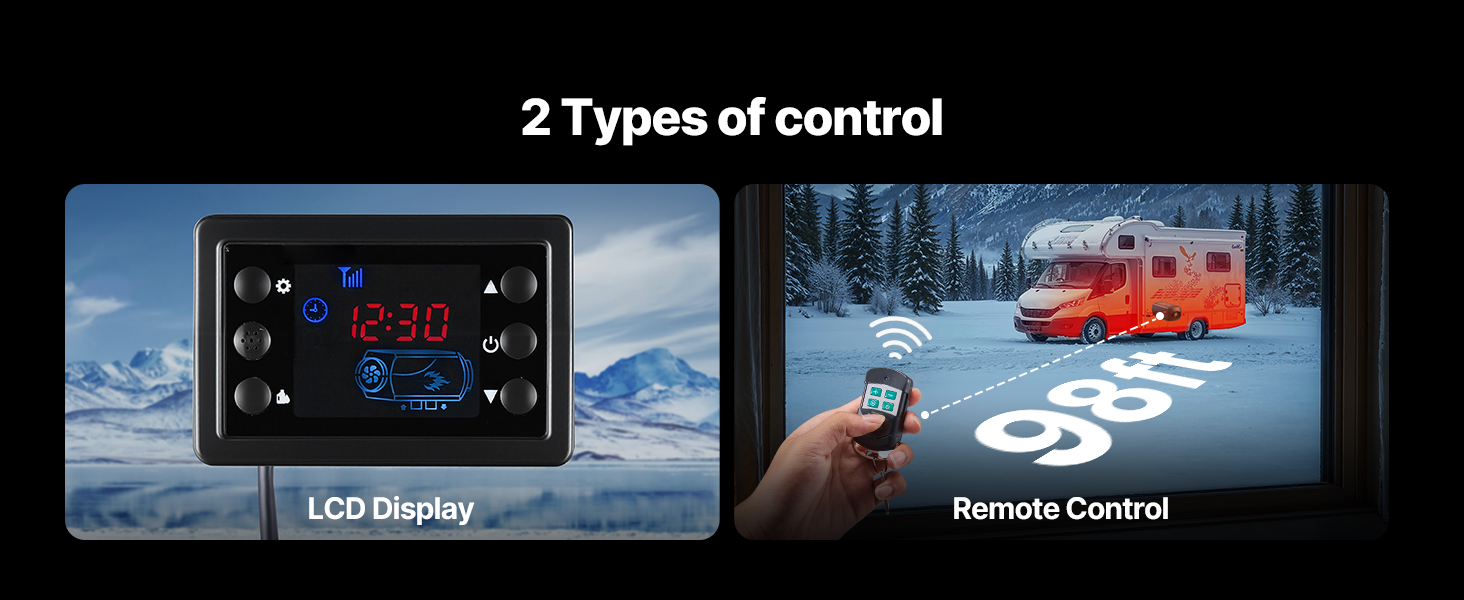 Дизельний опалювач повітря VEVOR 12/24V 2kW з LCD-дисплеєм та пультом керування для авто, фургонів, автобусів