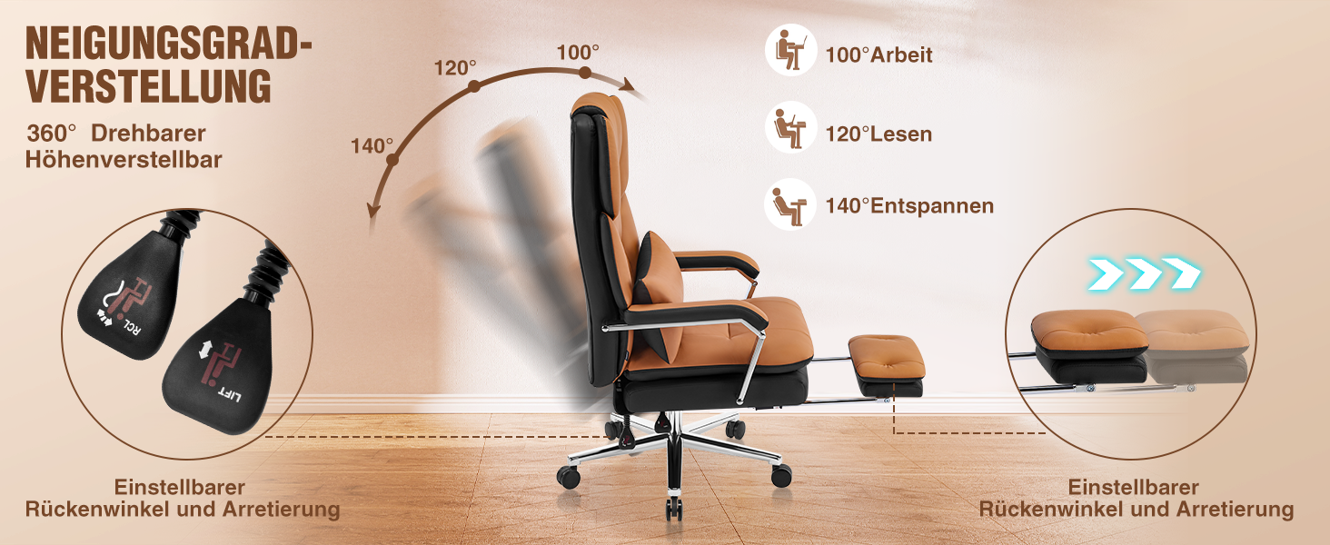 Ергономічне крісло для офісу, шкіра PU, крісло для начальника, 200 кг, з підніжкою та підтримкою попереку, для дому та офісу, регульоване, висока спинка, чорне, 1 шт.