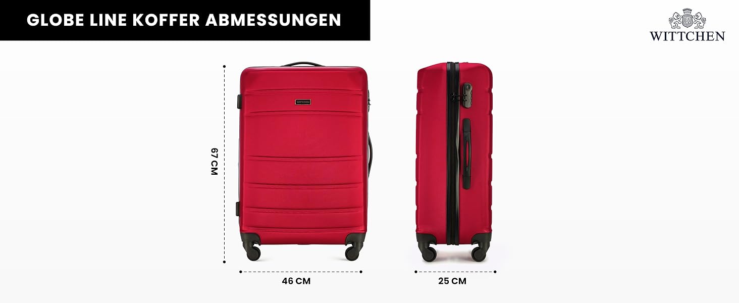 Чемодан на колесах WITTCHEN Globe Line, ручна поклажа, ABS, кодовий замок, 25 x 33 x 33 x 16,5 см, Lufthansa/Eurowings/Ryanair/Condor/Discover Airlines (косметичка, червоний)