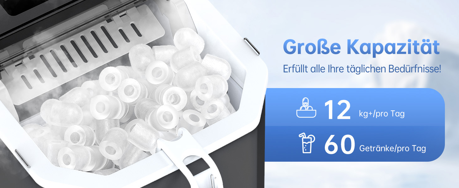 Льодогенератор WIE Kleine 1.3л для дому, офісу, бару - швидке виробництво льоду (9 кубиків за 6 хв), самоочищення, чорний