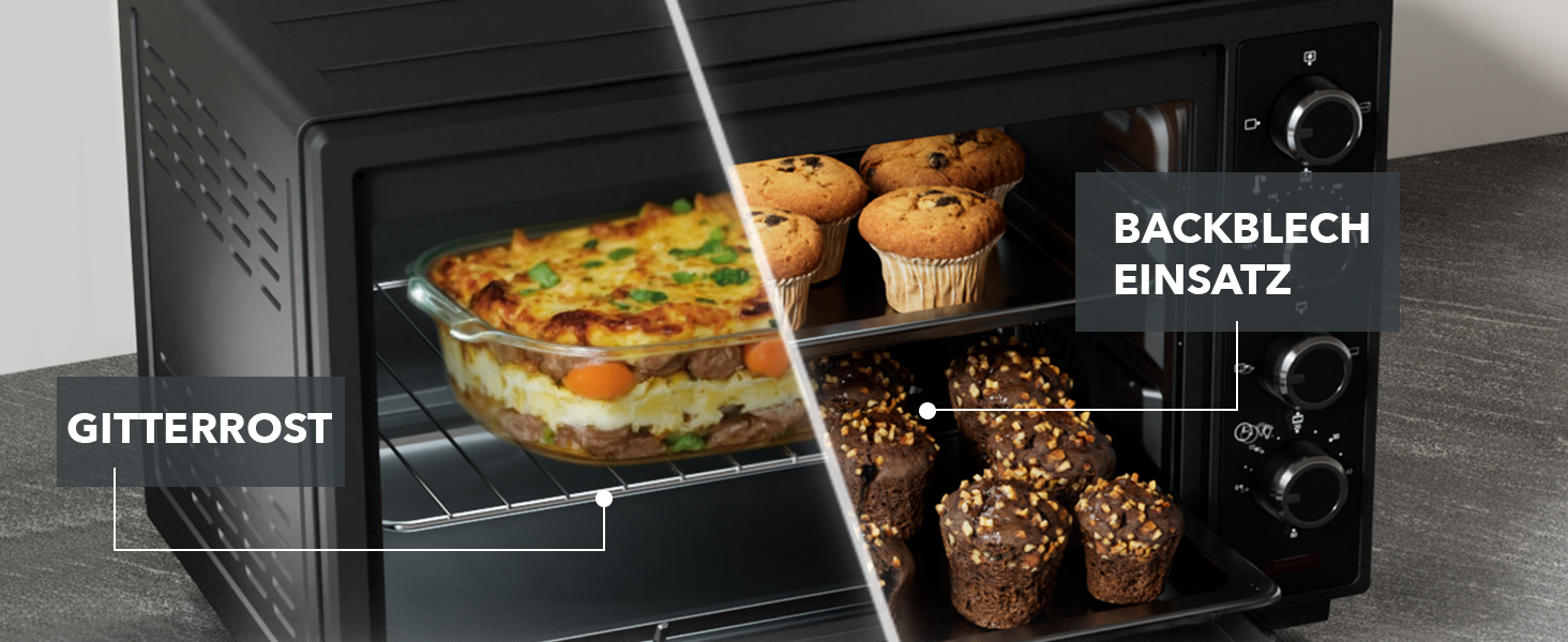 Багатофункціональна міні-піч Heinrich's 48L з конвекцією, таймером, підсвічуванням, 100-230°C, сенсорне керування, з аксесуарами, чорна, 2000W