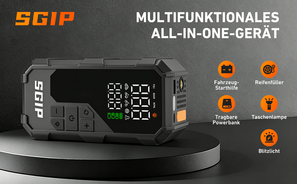 Powerbank-пусковий пристрій 26800mAh Starthilfe 7000A для автомобілів з компресором та ліхтариком, сумісний з бензиновими та дизельними двигунами (до 8.0L)