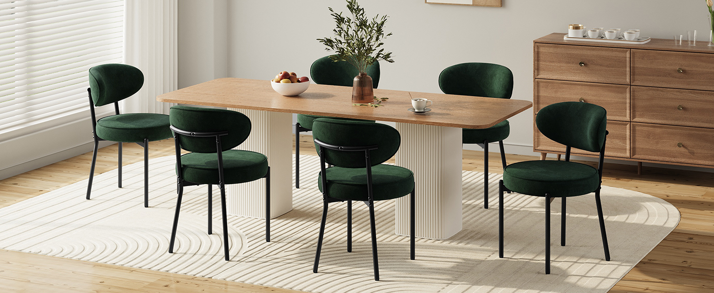 Обідні стільці COLAMY з м'яким сидінням 10 см – Сучасні крісла з плюшевої тканини Teddy, з міцним металевим каркасом – для кухні та вітальні, білий (зелений, набір 2 шт)