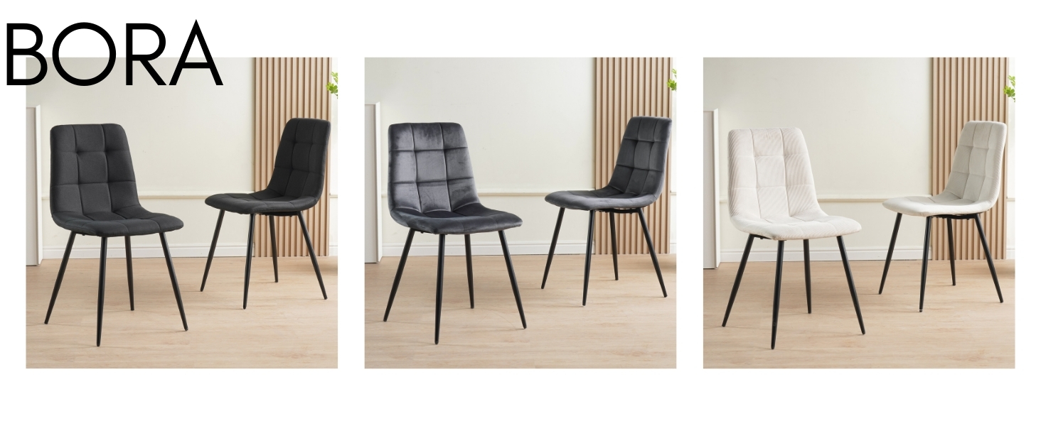 Стілець для їдальні ALBATROS Bora з оббивкою з корду, комплект з 4 шт, антрацит, вінтажний дизайн, витримує до 110 кг, м'який стілець для кухні, стілець до обіднього столу, оббивка з корду антрацитового кольору