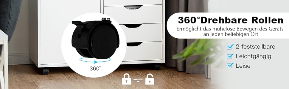 Роликовий контейнер COSTWAY з 5 шухлядами, мобільний шафа для документів з дверцятами, з робочою поверхнею та колесами, сучасний для офісу та вітальні, білий, 79 x 39 x 65 см