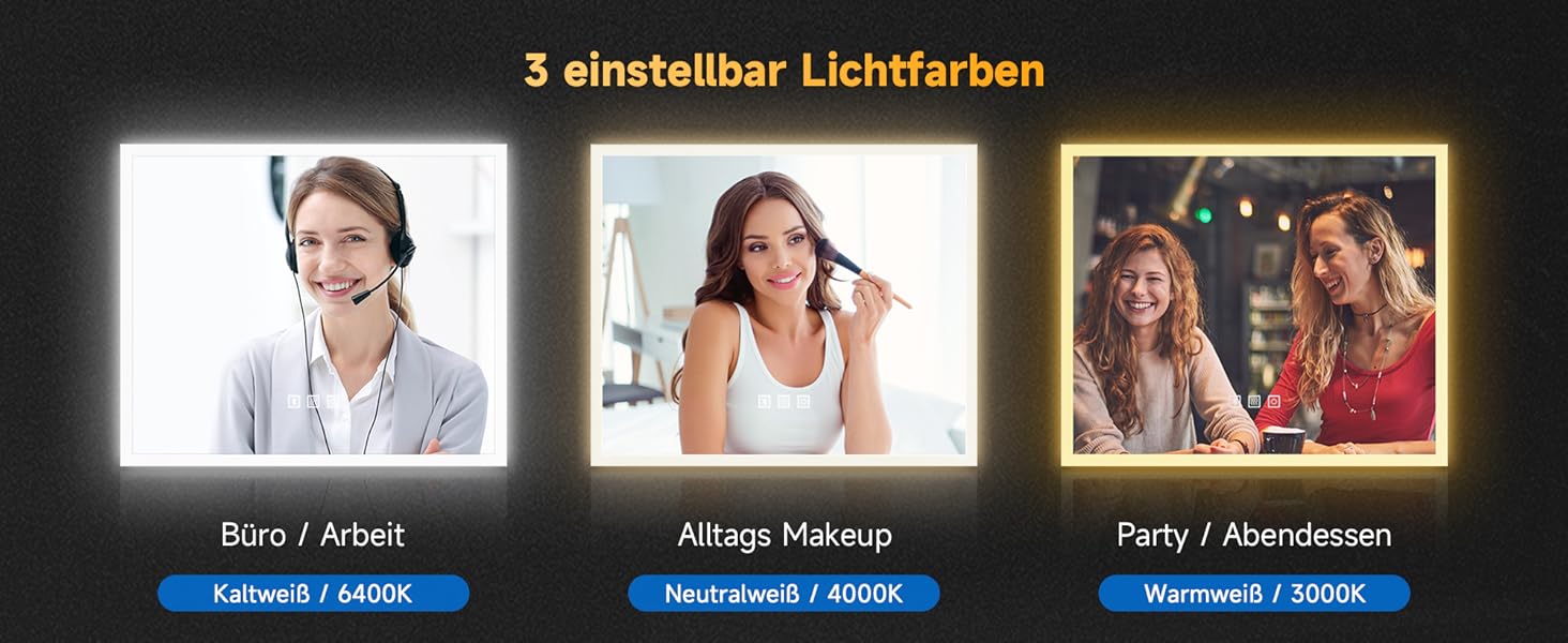 Дзеркало для ванної кімнати SONNI LED 50x70 см з LED-підсвічуванням, сенсорним керуванням, 3 кольори світла, проти запотівання та функцією пам'яті. Білий колір.