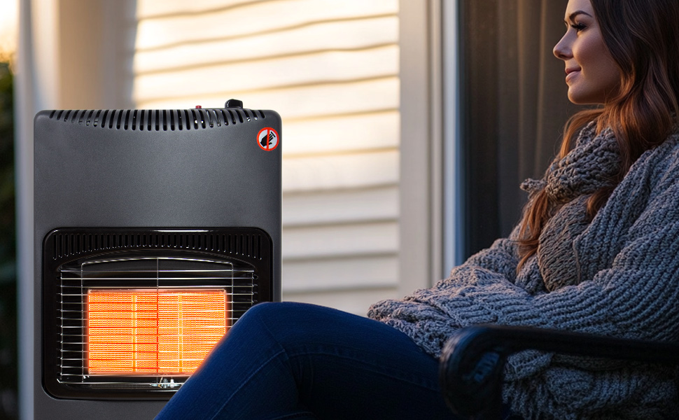 Газовий обігрівач Todeco 4200W з керамічним нагрівачем, чорний колір, 3 режими нагріву, з регулятором тиску, шлангом, для балконів та добре провітрюваних приміщень