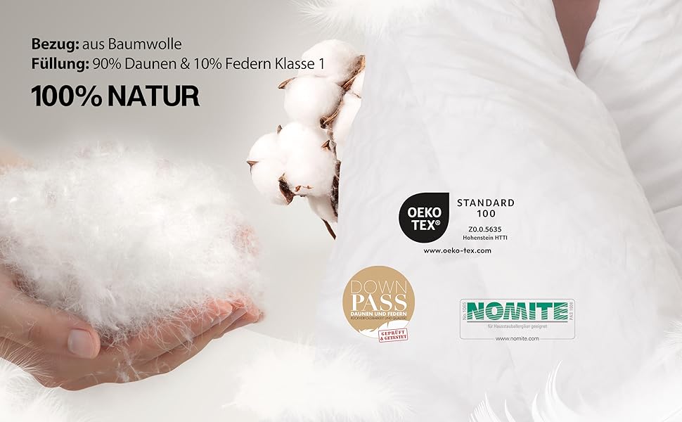 Німецька пухова ковдра 135x200 см: 90% пух, 10% перо, для всіх сезонів, гіпоалергенна, сертифікат Öko-Tex 100, Downpass