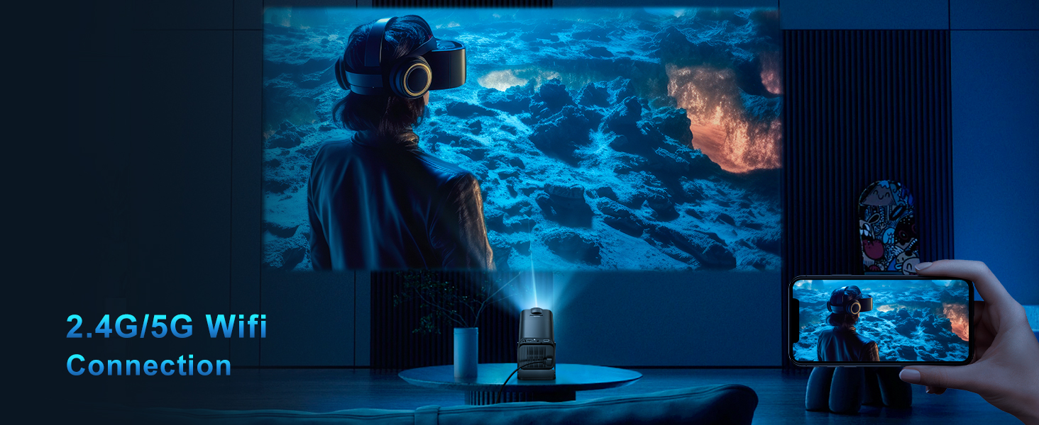 Портативний проєктор Mini Beamer 4K з підтримкою WiFi 6 та Bluetooth 5.4. Підходить для Android 11, HDMI, TV Stick, Laptop. Автоматична корекція траєкторії, обертання 360° (HY320)