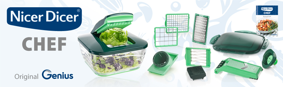 Овочерізка Genius Nicer Dicer Chef багатофункіональна з контейнером зелена