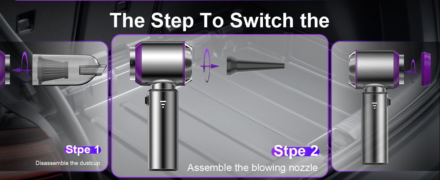 Акумуляторний ручний пилосос KITBEZN для авто та дому, безщітковий двигун, 26000Па, 3 режими потужності, бездротовий, фіолетовий