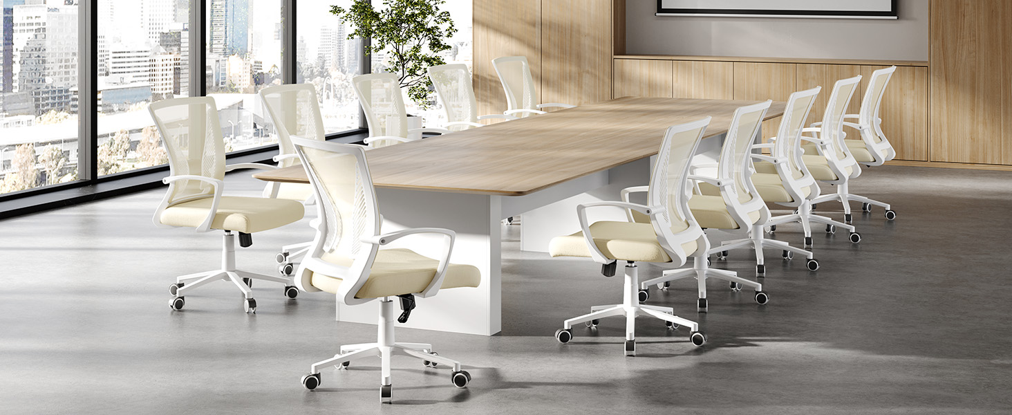 Офісний стілець Yaheetech ергономічний з сітчастою спинкою, регульований, з підлокітниками, бежевий, до 136 кг