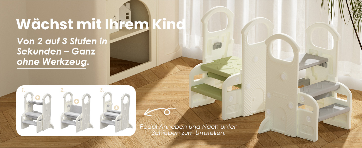 Дитячий тривалий стільчик Hoopyosms з регулюванням висоти, складний, з поручнями, антиковзкий, для ванної та кухні, сірий