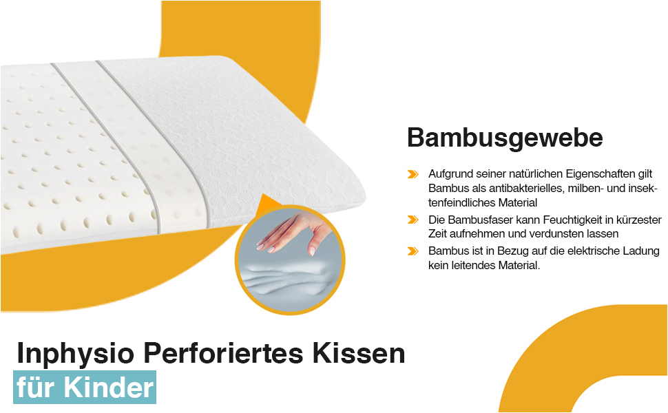 Дитяча подушка Inphysio з Memory Foam: бамбукова тканина, гіпоалергенна, 50x30x5.5 см, кремовий колір