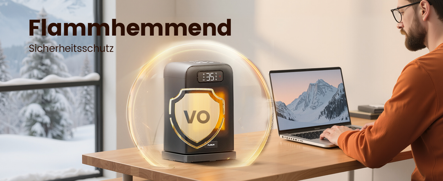 Електричний обігрівач 1500W з керамічним PTC нагрівачем, портативний з термостатом та ECO-режимом, 4 режими, цифровий дисплей, таймер 12 годин, тихий (35dB), чорний, 26 см