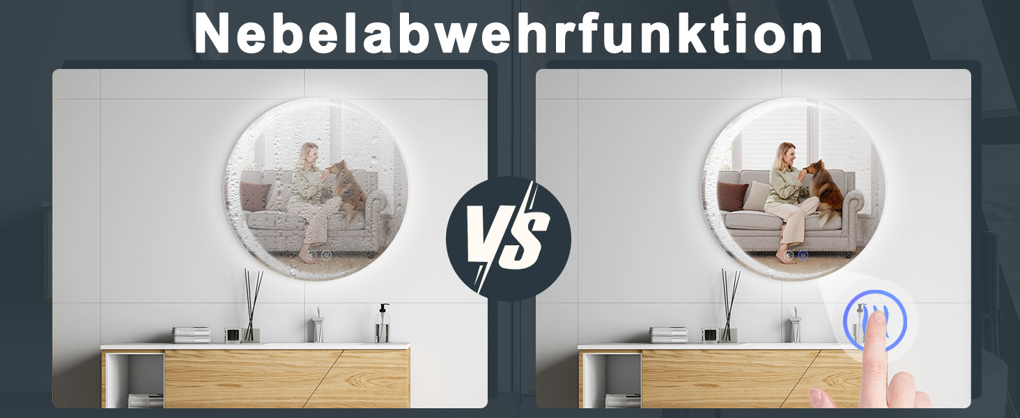 Круглий дзеркало для ванної кімнати Mursche з підсвічуванням, 60 см, LED, IP44, сенсорне регулювання, проти запотівання, для ванної кімнати та туалету