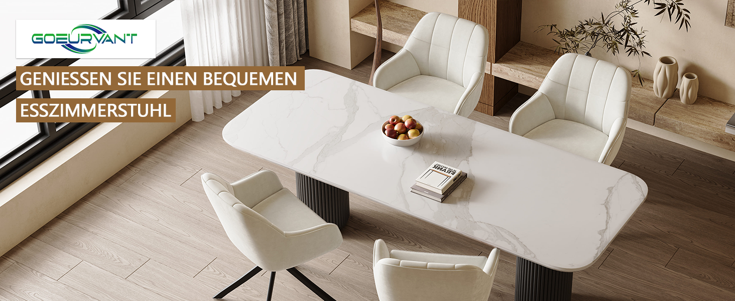 Крісла для їдальні з підлокітниками, набір обертових крісел, кухонні стільці, м'які крісла з поліестеру та металевими ніжками (2 шт., кремовий)