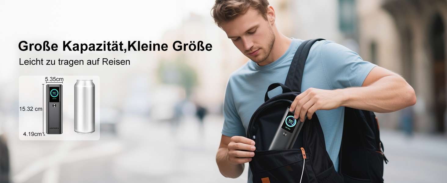 Power Bank AsperX 20000mAh, 165W, 2x USB-C (100W), для ноутбуків, iPhone, MacBook, Samsung, вбудований кабель 60см, TFT-дисплей