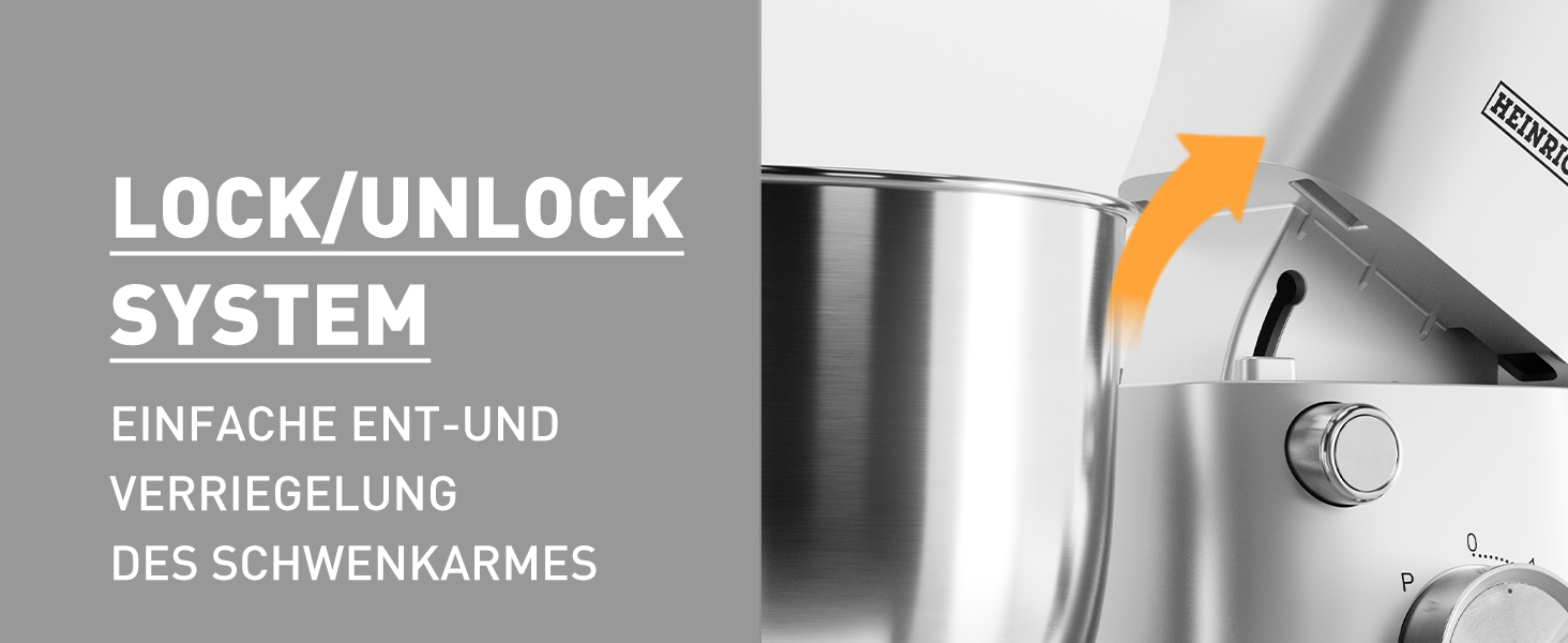 Кухонна машина Heinrich's 1500W з місткою чашею 6L (нержавіюча сталь)