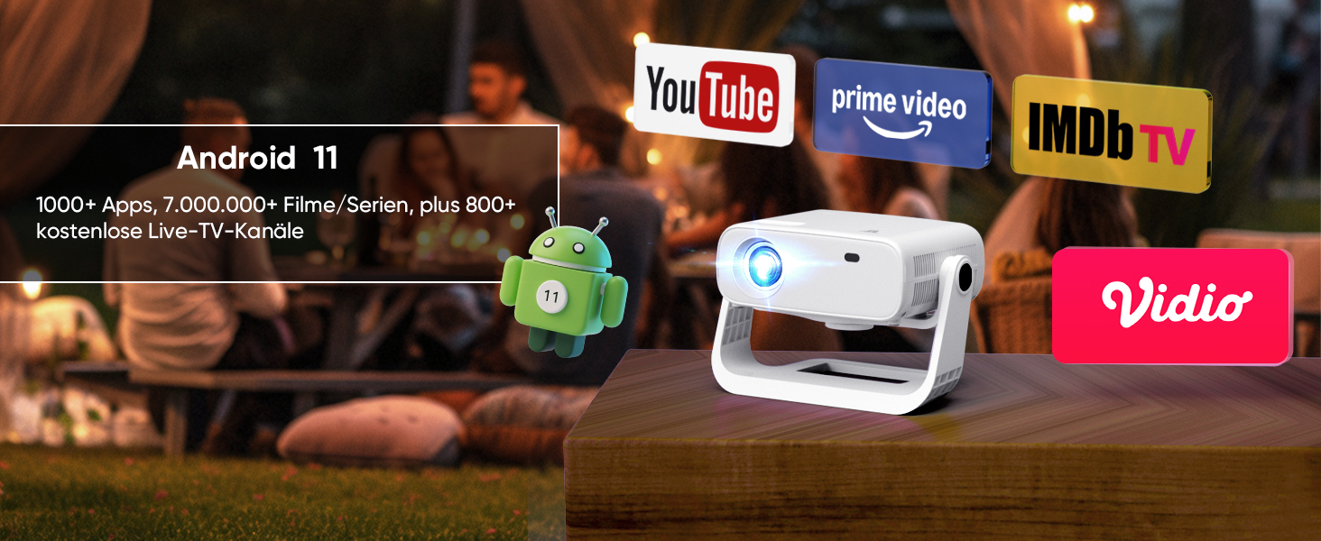 Розумний проєктор Beamer 4K Full HD 1080P, 25000 люмен, Android 11, WiFi 6, BT 5.2, поворотний штатив 120°, для iOS/Android/Laptops, сірий