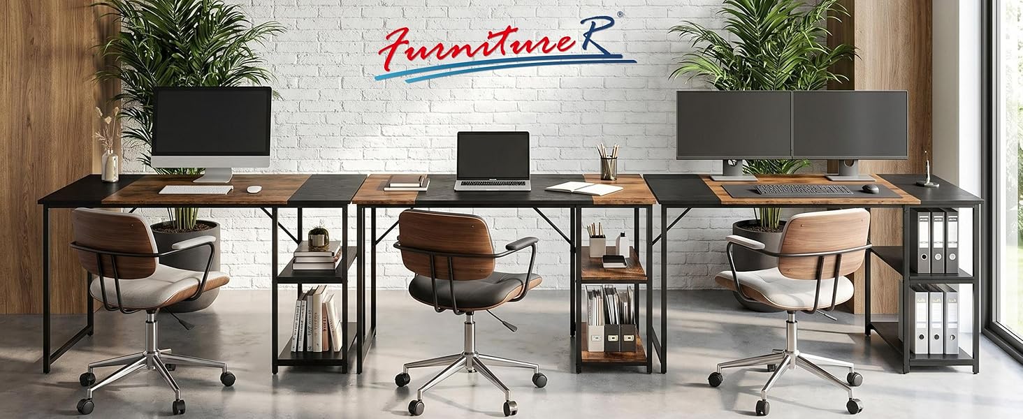 Письмовий стіл з полицями FurnitureR 120x60x74 см, дерев'яний та металевий, для дому, офісу, вітальні, в індустріальному стилі, чорно-коричневий