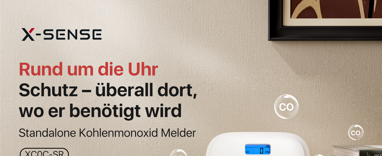 Датчик CO X-Sense XC0C-iR з LCD-дисплеєм, сертифікат TÜV Rheinland, керування через додаток, 1 шт.