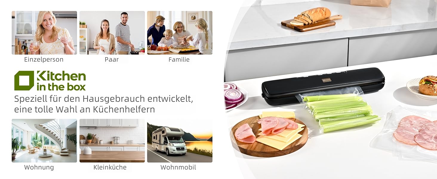 Вакууматор для продуктів 5-в-1 Kitchen in the box – автоматичний вакуумний пакувальник з режимами вологого та сухого запечатування, ширина шва 5 мм, комплект з 15 пакетами та шлангом