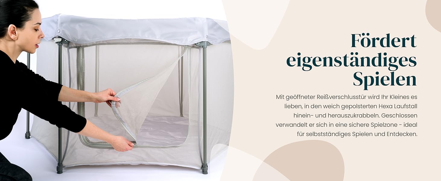 Дитячий манеж Tutti Bambini Laufstall - портативний, з сіткою 360°, швидко складається, з кишенькою та матом, 135x135x75 см (сріблястий)