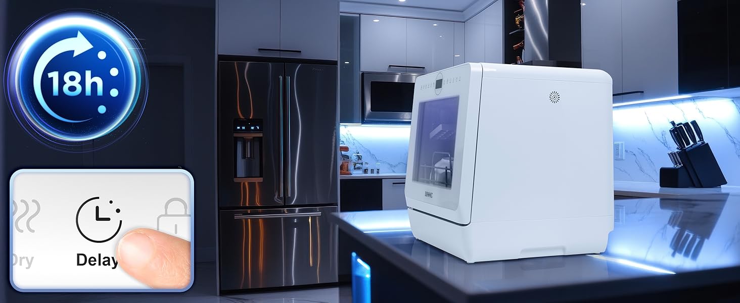 Настільна посудомийна машина Duronic DW5 BK, міні, 6 програм, 3 комплекти посуду, бак 5 л, без підключення до води