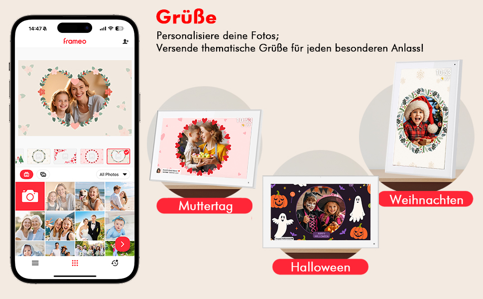 Цифровий фоторамка FRAMEO з Wi-Fi, 32 ГБ, 10,1 дюйма, IPS LCD, сенсорний екран, Smart Cloud, автоматичне обертання, підключення до Frameo App (15,6 дюйми, білий)