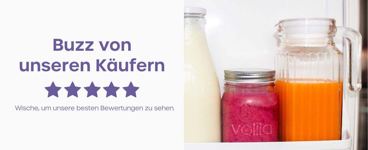Скляний глечик для холодильника 1л з кришкою (2 шт.) – набір скляних глечиків з рифленим дизайном та ручкою для холодильника та щоденного використання з вентильованим носиком, 2 шт.
