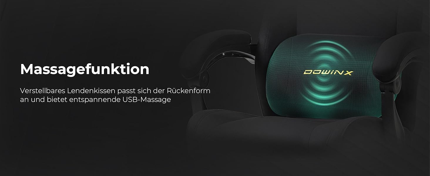 Ігровий крісло Dowinx з регульованою висотою масажного поперекового підпорки, ергономічний дизайн, м'яка мікрофібра велюр, посилене сидіння, підголівник та підніжка в комплекті, кут нахилу 155°, чорний/титан