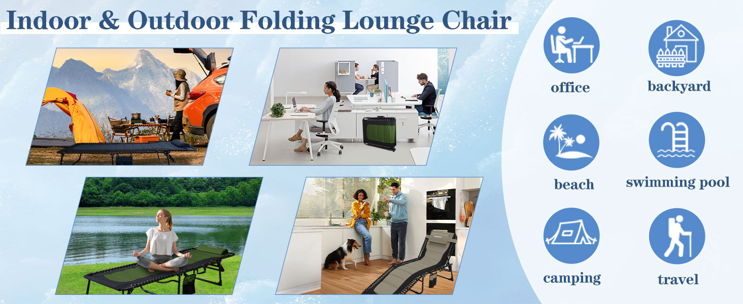 Великий розкладний шезлонг для саду: 5 положень спинки, Outdoor, XXL, триногий, для пляжу/кемпінгу, до 150 кг, з подушкою та кишенею, 200x68 см, сірий (Navy_s, 190x59 см)